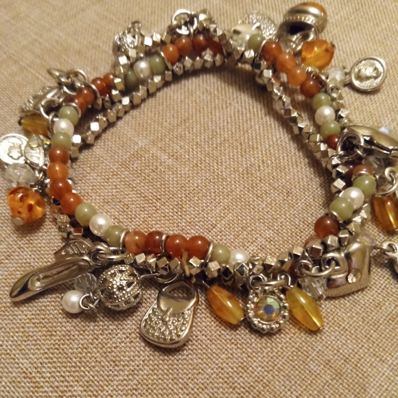 Triple Strand Stretch Silver Tone Stretch 20+ Dangle Charm Bracelet - Picture 6 of 7